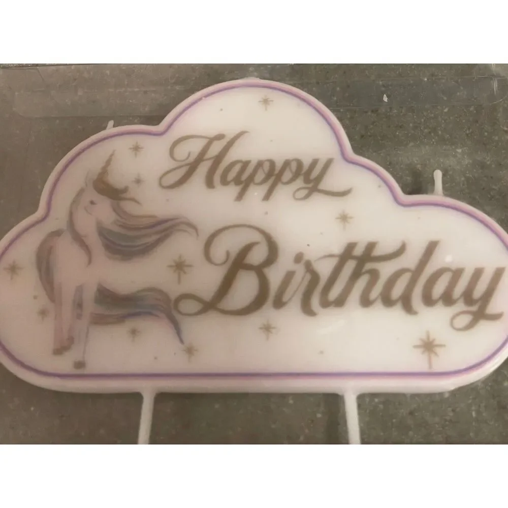 Happy Birthday Unicorn Cake Topper Candle 3 Wick Large Cloud Fairy Tale‎ NEW